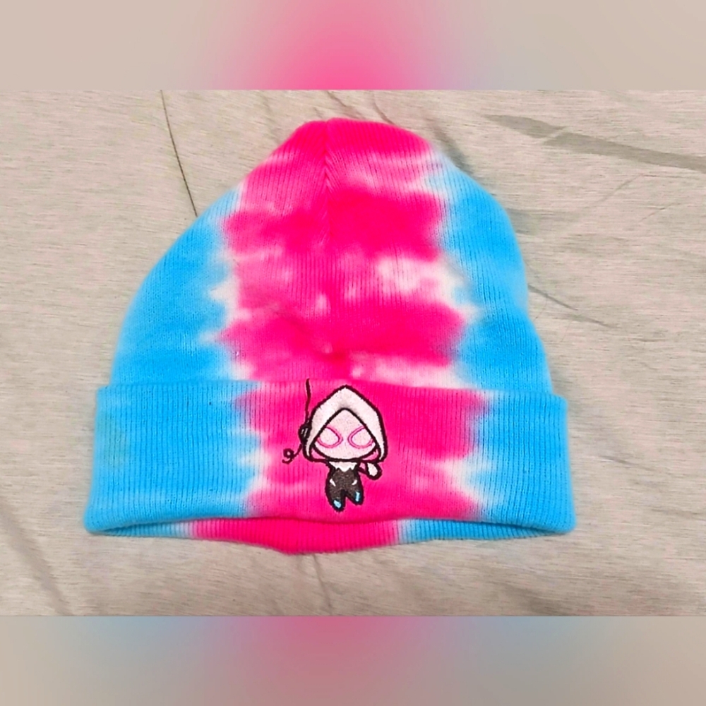 Marvel Spider-Gwen Ghost Spider Tie-Dye Beanie Spider-Man Pink Blue Winter